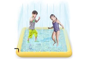 SOKA PLAY IMAGINE LEARN SOKA Large Square Sprinkle and Splash Water Play Mat Sprinkler Splash Pad Summer Spray Inflatable Water Toy for Kids Dogs Pets and Outdoor Garden Family Activities - Yellow