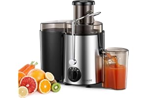 Juicer Machines, FOHERE Centrifugal Juicer Extractor Max Power 900W,Large 3” Feed Chute for Whole Fruit and Vegetables,3 Speed Control, 400w Motor,Cleaning Brush and Recipe Included (Silver)