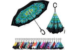 NNY Inc Double Layer Inverted Umbrella Cars Reverse Open Folding Umbrellas, Windproof UV Protection Large Self Stand Upside Down Straight Umbrella for Golf Women and Men with C-Shaped