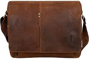 Marc Peter® Bergen leder Umhängetasche für Herren und Damen | 15.6 Zoll Laptoptasche | Aktentasche aus echtem Büffelleder