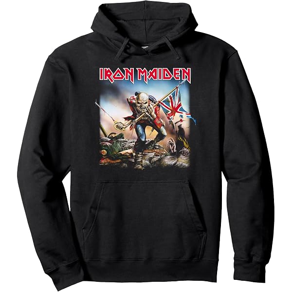 Pull Sweat à Capuche Iron Maiden Senjutsu - Logo Eddie Délavé Devant/derrière, Coupe Classique