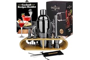 ZBPASL 16pcs Cocktail Shaker Set, Cocktail Set mit Cocktailshaker,Jigger, Einer Eiszange, Set Cocktail Mixen Mit Muddler, Flaschenöffner,Shaker Cocktail Set,Bar Werkzeug Set (Black)