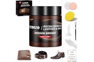 CENOZO Kit Reparation Cuir,Teinture Cuir Marron Moyen,Peinture Cuir Liquide,Pâte Réparatrice Cuir pour Cuir Canapé,Chaussures,Sièges de Voiture,Blouson en Cuir Rayures et Décoloration