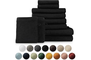 ‎BLUMTAL Blumtal Premium Frottier Handtücher Set 10 teilig 100% Baumwolle - Oeko-TEX zert. Badetuch 2 x (70x140cm) + Handtuch 4X (50x100cm) + Gästehandtuch 2X (30x30cm) + Waschlappen 2X (15x20cm) - Schwarz