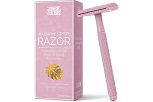 Jungle Culture Safety Razor for Women & Men in Pink • Reusable Metal Razor • No Blades Included - Fits All Double Edge Blades • Eco Friendly • Shaving Guide included • for Body & Face