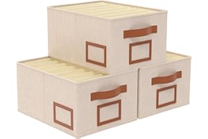OUTBROS 3 Pcs Cajas de Almacenamiento, Contenedores Almacenaje de Jeans de Ropa Plegables, Cubos de armario Con 7 Rejillas, Organizador de cajones, Beige
