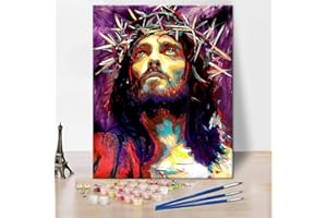 TISHIRON Jesus Christ Painting by Numbers for Adults, DIY Watercolor Christian Jesus Portrait Paint by Numbers, Abstract Frameless Art Paint by Numbers Kits and Acrylic Pigment, 16x20 Inch Home Decor