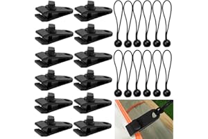 TOOINKCV 12 Pcs Clips de Bâche, Clips de Fixation Bache Toile, Pinces de Fixation pour Tentes Extérieur, Pinces pour Auvents Tentes de Camping Accessoire, avec 12 Cordons de Bâche de Camping