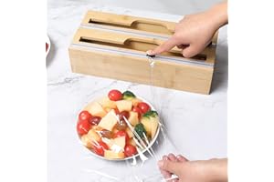 Uennm Dispensador de Papel de Aluminio con Cortador, 3 en 1 Dispensador de Película Adhesiva, Dispensador de Papel de Aluminio de Bambú, Cortador de Papel de Aluminio para Cajón de Cocina 0