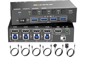 8K@60Hz HDMI KVM Switch 4 Computers 4K@144Hz, Simulation EDID, MLEEDA 4 Port USB3.0 KVM Switch with Audio for 4 Computer Share 1 Monitor and Keyboard Mouse Headset,Wired Remote,Power Adapter Included