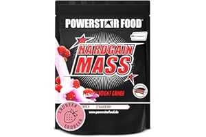 ‎POWERSTAR FOOD Powerstar HARDGAIN MASS 1600g | WEIGHT GAINER mit Kreatin & ohne Zucker-Zusatz | Masse, Kraft & schneller Muskelaufbau | Deutsche Herstellung | Mass Gainer Shake zum Zunehmen | Strawberry