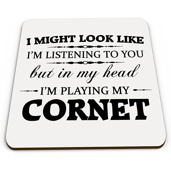 Sottobicchiere Divertente In My Head I'm Playing My Cornet – Regalo Per Musicisti In MDF Rigido 9x9 Cm, Finitura Lucida
