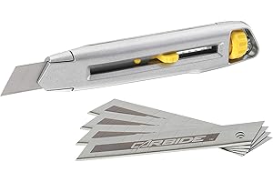 STANLEY 7-10-018 - Cuchillo a Presión con Interbloqueo, 5 Hojas de Carburo, Cutter, Gris/Amarillo, Herramienta de Precisión para Cortes Precisos, Acero inoxidable