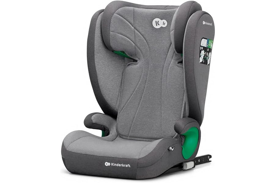 Kinderkraft JUNIOR FIX2 I-SIZE Car Seat 15-36 kg, Group 2-3, 100-150 cm, with Isofix, Adjustable Headrest, Safety Systems, Lightweight Easy to Carry, Easy to Clean, Grey