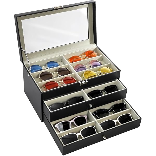 Kurtzy Verschließbare Sonnenbrille Box & Brillen Organizer - 18 Fächer für 18 Brillen - 18 Fächer für Brillen & Sonnenbrillen Aufbewahrung - Schwarzer Unisex Brillen Ständer mit Deckel Kurtzy Verschließbare Sonnenbrille Box & Brillen Organizer - 18 Fächer für 18 Brillen - 18 Fächer für Brillen & Sonnenbrillen Aufbewahrung - Schwarzer Unisex Brillen Ständer mit Deckel