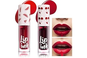 Prreal 2pcs Lip Tint Stain, Mini Moisturizing Liquid Lipstick, Multifunctional High Pigment Lipstick for Cheeks and Eyes, Long Lasting Waterproof Makeup Gift (#02+#03), 1.0 millilitre