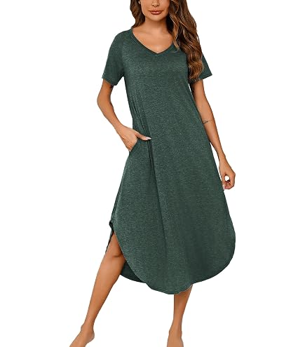Chemise De Nuit Femme Douce Et Confortable - Manches Courtes, Poches - GTHTTT - Pyjama Léger Bleu XXL