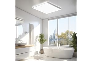 MLOQI Bathroom Lights Ceiling Square LED Ceiling Light Super Thin, 36W 5000K Daylight White IP44 Waterproof Lighting Fixture for Office Kitchen Hallway Living Room(White Edge)