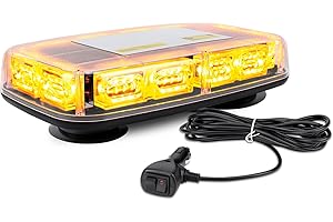 JMEST LEAD Gyrophare Magnetique LED pour Véhicule Voiture, 48W Lampe stroboscopique LED Orange 12V-24V Lampe d' Avertissement, avec 16 Flash Modes, 5m Câble Prise Allume-Cigare 402B-Y