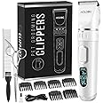 Dog Clippers Professional Heavy Duty Dog Grooming Clipper 3-Speed Low Noise High Power Rechargeable Cordless Pet Grooming Tools for Small & Large Dogs Cats Pets with Thick & Heavy Coats