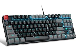 MageGee 75% Mechanical Gaming Keyboard with Red Switch, LED Blue Backlit Keyboard, 87 Keys Compact TKL Wired Computer Keyboard for Windows Laptop PC Gamer - Black/Grey