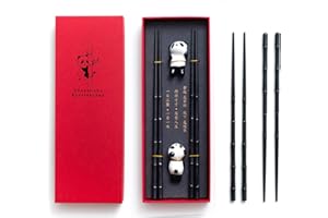 HauSun 2 pares de palillos aptos para lavavajillas con 2 palillos de cerámica de panda chinos, reutilizables para sushi en caja de regalo a juego