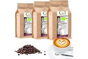 C&T Organic Espresso Crema | Cafe koffeinfritt 100 % Arabica 3x1000 g hela bönor Gastro economy pack i kraftpapperspåse