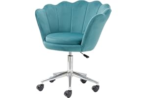 Baroni Home Poltrona Imbottita con Schienale a Conchiglia in Velluto Tiffany con Ruote Argento, Sedia con Ruote da Scrivania, Altezza Regolabile, Super Confortevole 69x71x84 cm