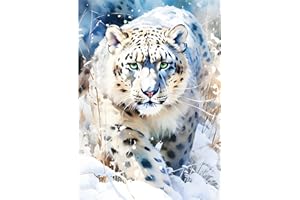 AIRDEA 5D Snow Leopard Diamond Art Painting Kits, Leopard Animal DIY Full Drill Crystal Rhinestone Painting Art Kits, Embroidery Painting Art Picture Crafts for Home Wall Decor 30x40cm