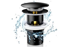 Aissom Piletta Bidet Click Clack con Troppopieno,Piletta per Scarico Lavabo,Piletta Bidet Universale G1 1/4",per tutti i tipi di lavabi(Nero)