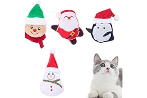 Bototack 4Pcs Christmas Catnip Toys, Interactive Cute Cat Plush Chew Toys, Soft Kitten Teeth Cleaning Toys for Indoor Cats Xmas Gifts