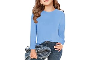 Haloumoning Camiseta de manga larga para niña, cuello redondo, camiseta de manga larga, informal, básica, 5-14 años