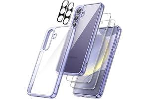 ‎JETECH JETech Etui 5 w 1 dla Samsung Galaxy S24 5G z 2 Sztuki Każdy Szkło Hartowane Ochraniacz Ekranu i Osłona Obiektywu Aparatu, Nieżółknącą Odporny na Wstrząsy Osłona (Fioletowy)