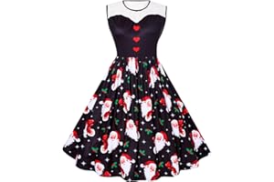 Evensu Women's Christmas Dress Plus Size Sleeveless Dress Women 1950s Vintage A-line Cocktail Holiday Party Dresses