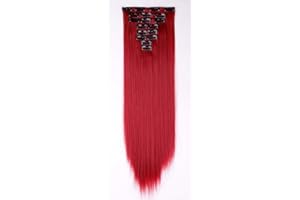 S-noilite Set 8pcs Clip in Hair Extensions Extension Clip Capelli Veri Testa Piena 18Clips Parrucchino 66cm Dritto Rosso scuro