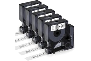 5x Aken A45013 Etiquette Compatible avec Dymo D1 Ruban 12mm x 7m 45013 S0720530 Compatible avec Dymo LabelManager 160 210D 360D 280 420P, 12mm x 7m Noir sur Blanc Cartouche
