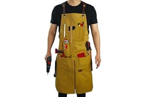 Stenffy Work Apron, Canvas, Adjustable Weight, Tool Aprons with Multiple Pockets, Adjustable Zipper, Metal Ring, Tape Measure Clip for Men Women 27In*36In