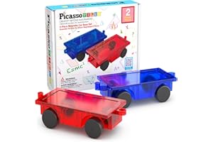 PicassoTiles 2-częściowy zestaw do budowy ciężarówki Zestaw zabawek Pojazd Edukacyjny magnes Płytka budowlana Bloki magnetyczne Puzzle Magnesy Zabawki ze wzmocnionym zaczepem i długim łóżkiem dla dziewczynek Chłopcy Od 3 lat