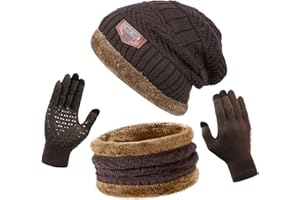 ANCEER Wintermütze Schal Handschuhe Set mit Dicke Thermo Fleecefutter, 3in1 Mütze, Schal & Handschuh-Sets für Herren Damen Winter Beanie Mütze Schal Unisex