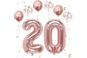 Foil Palloncini Numeri 20 Oro Rosa, VUCDXOP 101 CM Palloncino Numero 20, Grande Pallone Numero 20 Numeri Gonfiabili Compleanno Palloncino 20 Anni Festa Compleanno - Vola con l'Elio