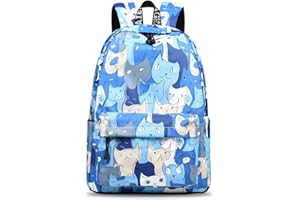 YANAIER Waterproof School Backpack for Girls Teens Cute Print Bookbag Laptop Backpack Women Travel Casual Daypack Blue Cat