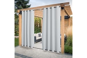 PONY DANCE Cortina Exterior Impermeable Cortinas Exterior Porche Cortinas de Exterior con Ojales Superiores y Inferiores Cortinas para Pergolas de Jardin, 2 Piezas, 132x213 cm, Blanco Gris