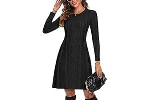 Aottori Robe Pull Femme Hiver Décontractée Tricotée Robe Pull Elegant Col Rond A Ligne Robes Casual Manches Longues Mini Robe Pull pour Fête Loisirs Cocktail Robe Pull