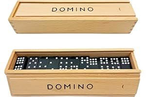 QSLKI QLSKI Domino, 55 Blatt Miamine Dominosteine in schönen Geschenkverpackung aus Leder, Brettspiele für drinnen, Jaques of London Holzspielzeug, Spielzeug für Erwachsene und Kinder, lustige Spiele.