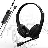 USB Headset with Microphone for PC Laptop, Adjustable Noise Cancelling Business Office Headsets, 2.5M Length Headphones with 