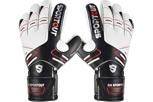 Sportout Gants de Gardien de But pour Jeunes et Adultes, Fournir Une Forte Protection au Doigt, Prévenir Les blessures, Noir