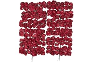 IDEEN MIT HERZ Lot de 144 petites roses artificielles en papier - Fleurs décoratives avec tige en fil de fer à fixer - Têtes de roses d'environ 2 cm de diamètre - Roses artificielles - Pour le bricolage - Rouge 2