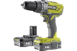 RYOBI 18 V ONE plus Cordless Combi Drill Starter Kit, Hyper Green, With 2 x 1.5 Ah Batteries