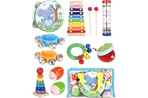 Yuxava Instrumenty muzyczne dla dzieci, zestaw perkusyjny, zabawka z drewna, 13 instrumentów, od 3 lat