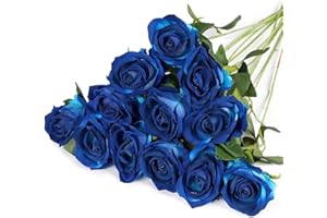 GIUSOBG 12 Pz Rose Finte in Seta Artificiale Bouquet 52cm Fiori Finti di Rosa con Steli Lunghi Blu Fiori Artificiali Finte Artificiali per Decorazioni per la Casa di Nozze